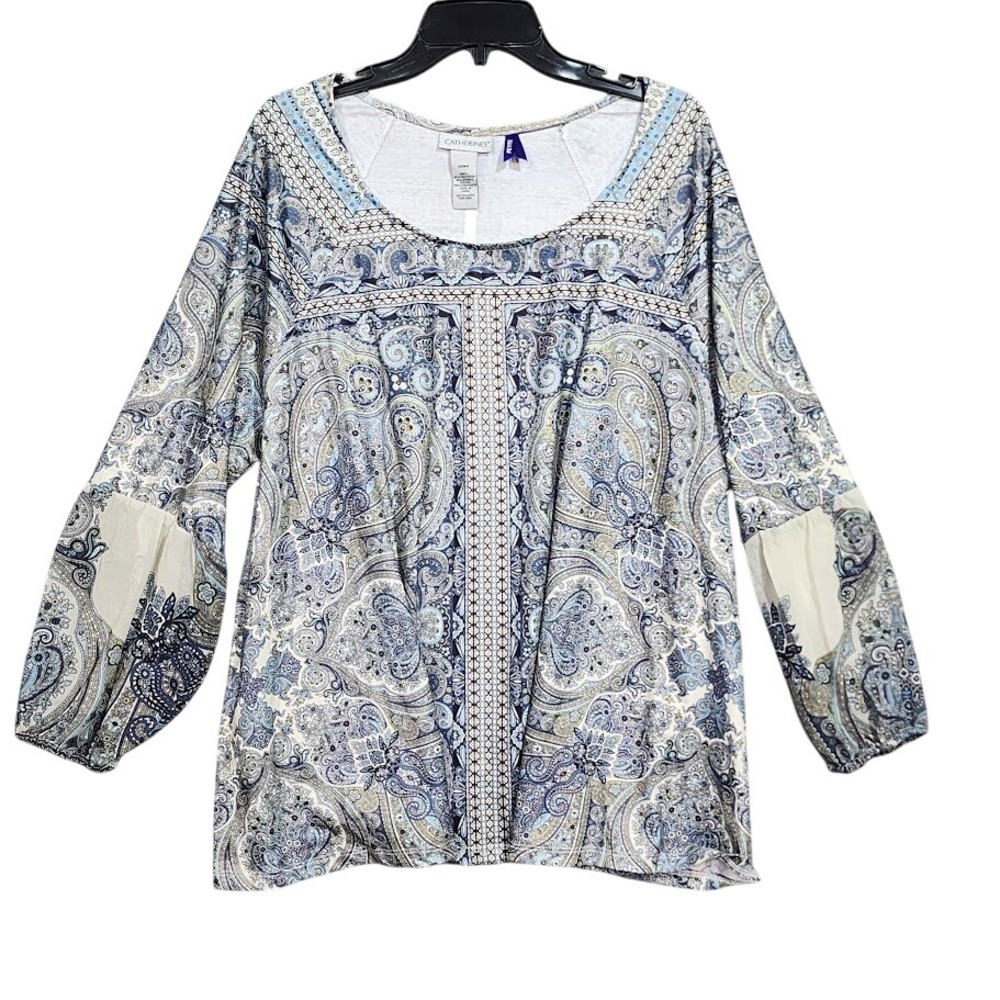 Catherines Blouse‎ Paisley Print Long Sleeve Scoop Neck Tunic Top 1X Petite